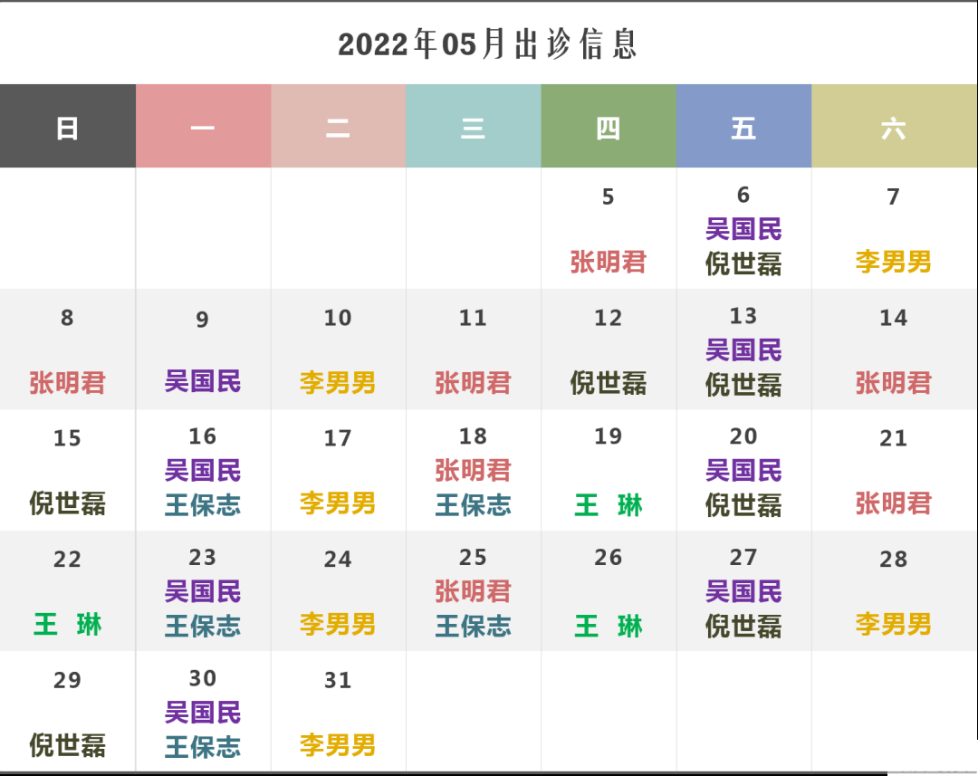 吉大口腔整形美容外科5月份出诊信息 图片-3